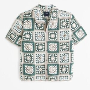Abercrombie & Fitch Crochet Pattern Shirt - Green and Cream